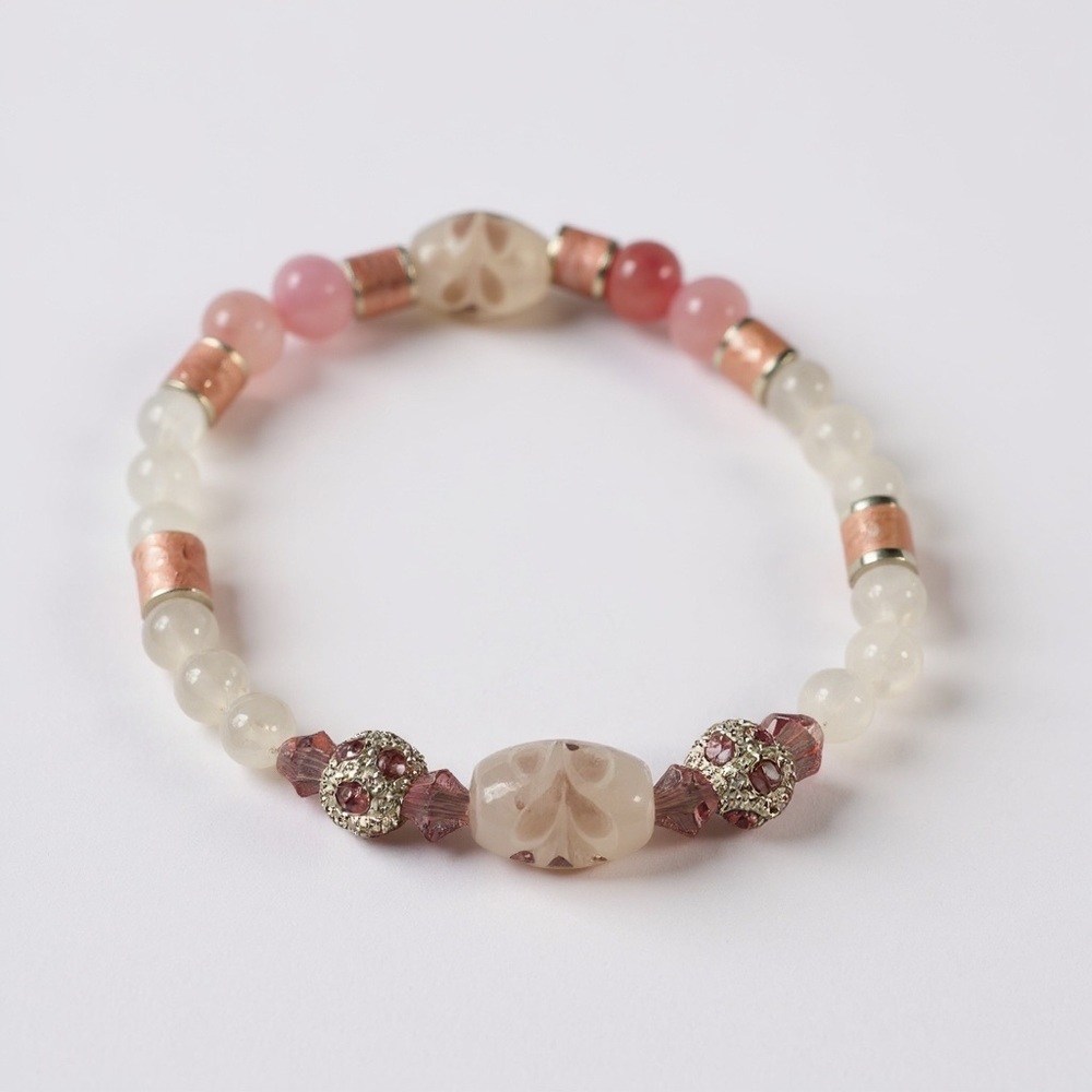 Handcrafted Rose Quartz Pink Lampwork Stretch Bracelet